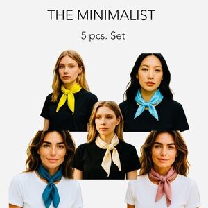 NWT SILKLETTE The Minimalist 5pcs. Gift Set of 100% Fine Silk Kerchief Scarfs